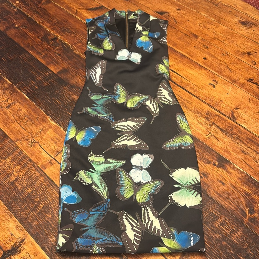 NWOT Ted Baker black butterfly print neoprene bodycon dress size 0